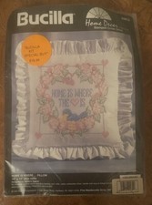 Bucilla Vintage Pillow Kit  Hone Is Where The Heart Is  Ruffle Bird Needlepoint