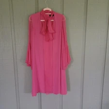 Rickie Freeman Teri Jon Women Dress Size 10 Long Sleeve Tie Neck Pink Silk Combo