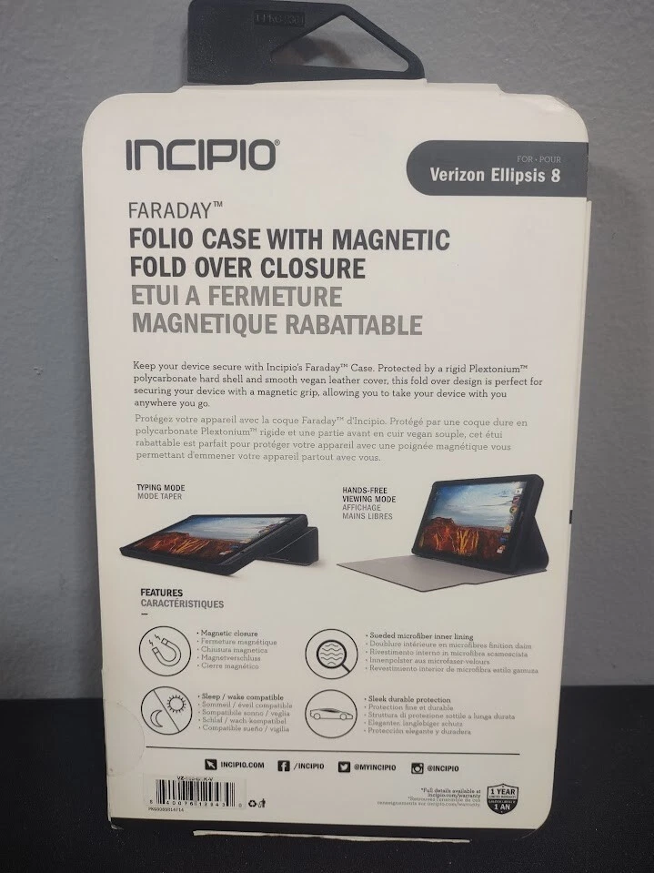 Incipio Faraday Verizon Ellipsis 8 Black Tablet Folio Case Cover Magnetic Fold - Image 3 of 4