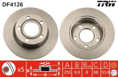 2 x TRW DF4126 Bremsscheibe für AUDI