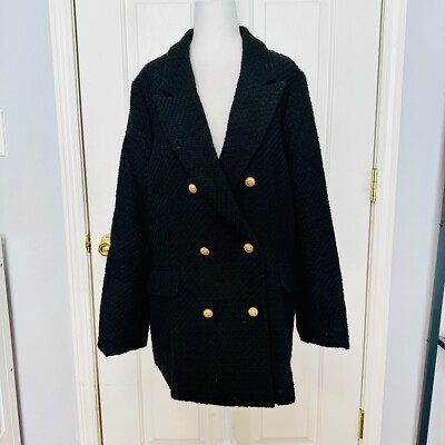ESMARA BOUCLE DOUBLE BREASTED BLAZER COAT BLACK SZ 14
