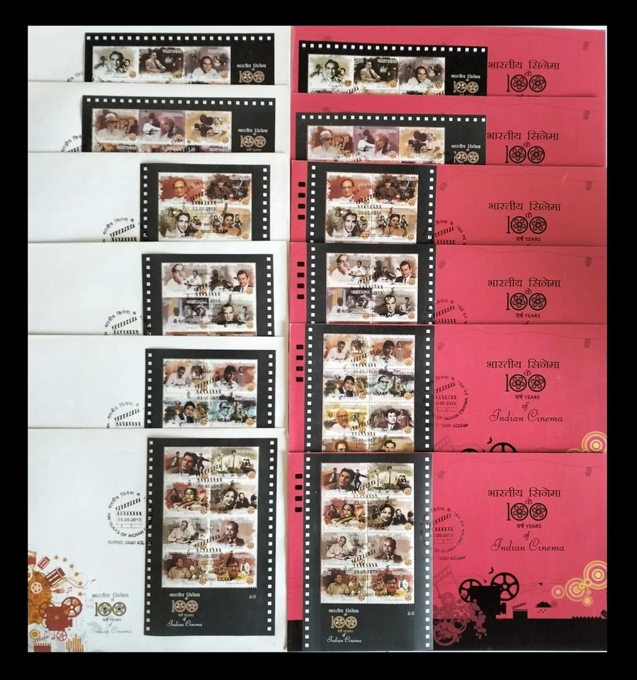 115. INDIA 2013 SET/6 STAMP MINIATURE SHEETS INDIAN CINEMA FDC + BROCHURE - Image 2 of 4