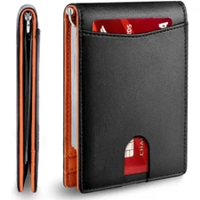 Men RFID Leather Ultra-thin Wallet Front Pocket ID Card Holder Purse Certificate