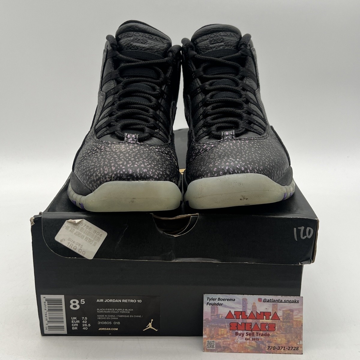 Size 8.5 - Air Jordan 10 Retro Paris Black Purple Leather (310805