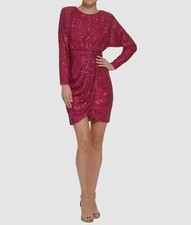 Eliza J Women's Pink Sequins Round Neck Long Sleeve Sheath Dress Size 4