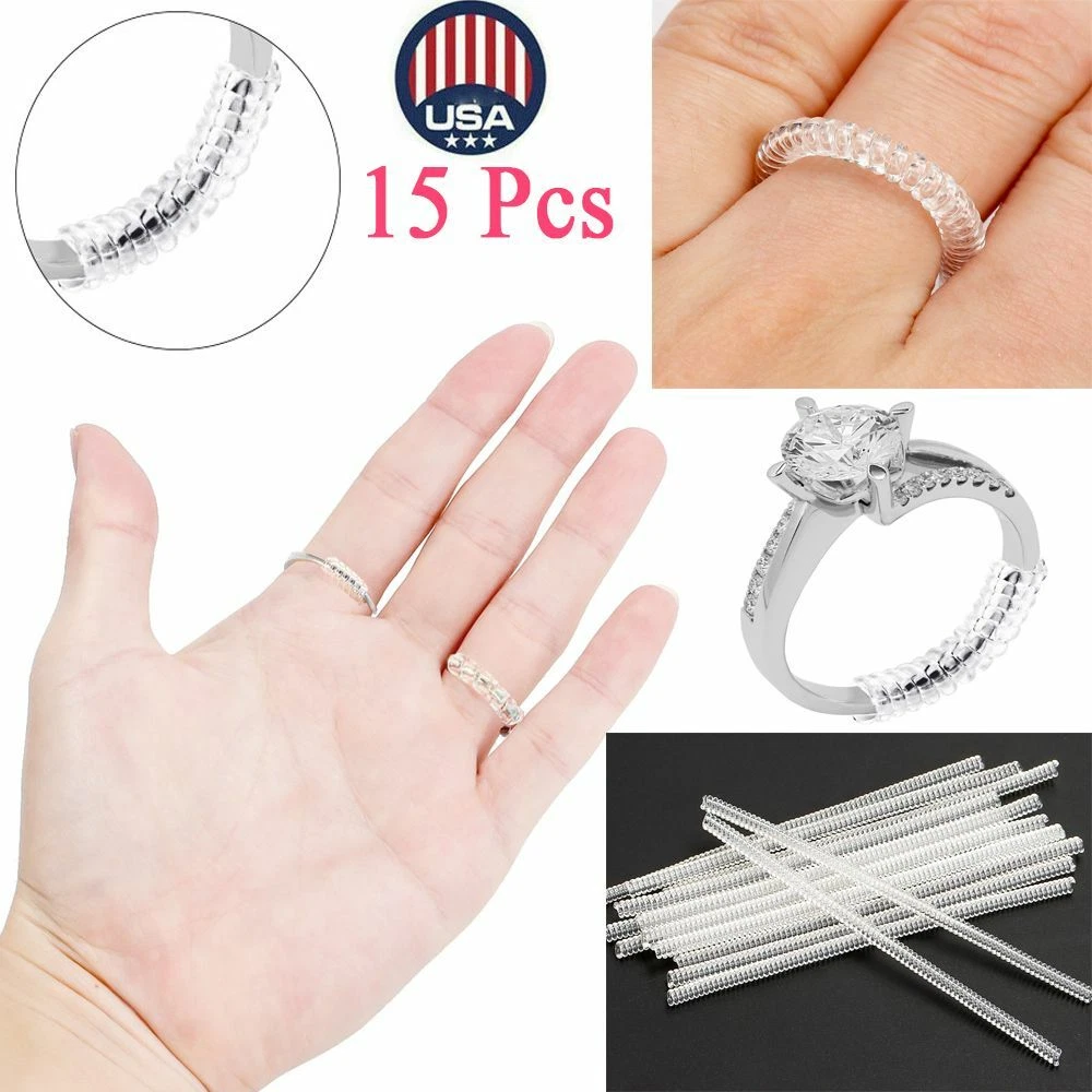 15Pcs Ring Size Adjuster Invisible Clear Ring Sizer Jewelry Fit Reducer  Guard US