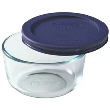 Pyrex 7202 1 Cup Clear Round Glass Food Storage Bowl w/ 7202-PC Dark Blue Lid