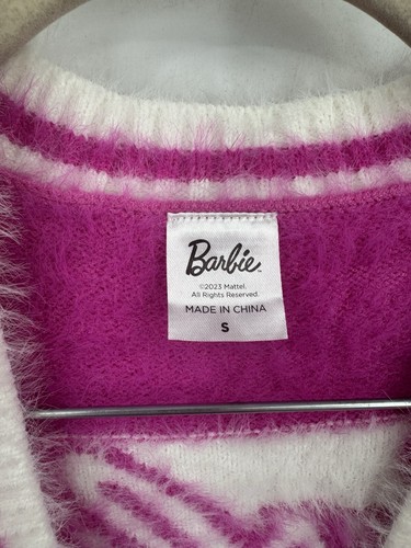 Barbie Movie Costume Cardigan Women Small Pink Eyelash Knit Preppy Faux Jewel - Picture 3 of 9