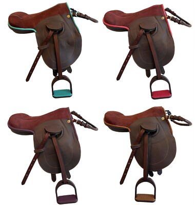 Youth Children's Lead Line English Dark Brown Leather Saddle with Color Trim PKG