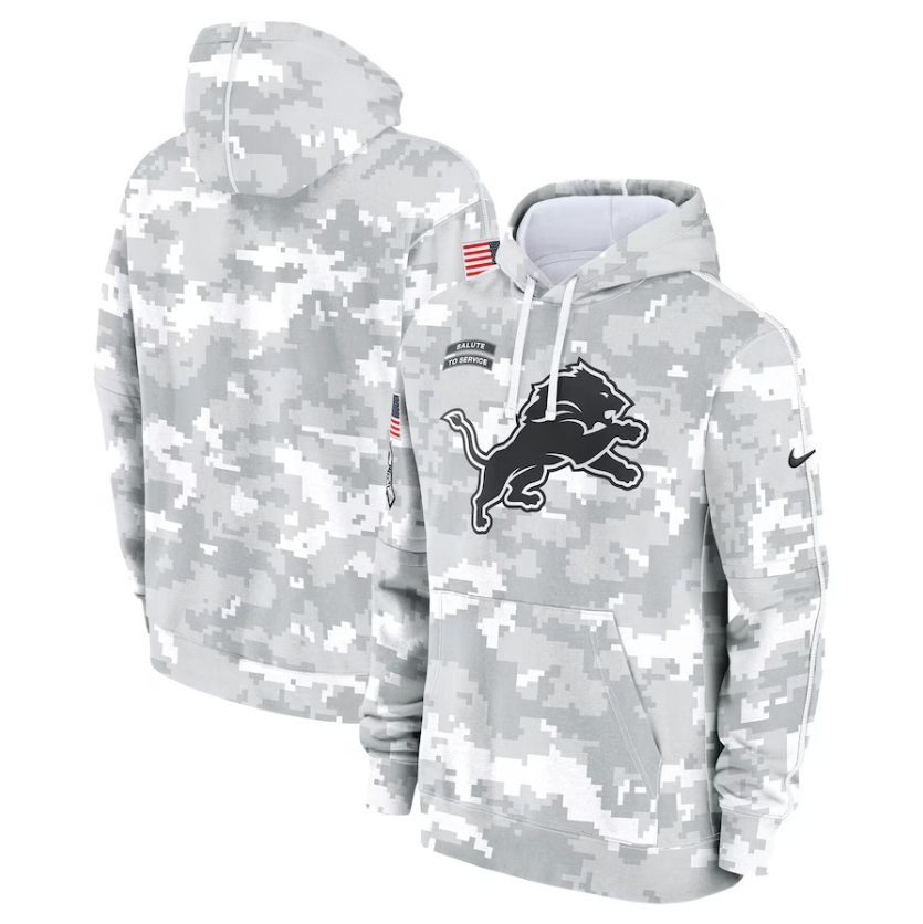 Detroit Lions 2024 Salute to Service Club Fleece Pullover Hoodie - Arctic Camo