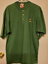 Vintage Disney Mickey Inc. GREEN Embroidered Henley Short Sleeve T-shirt L/ XL