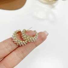 Pearl C Shape Small Earrings For Women Halft Hoop Huggies Earrings