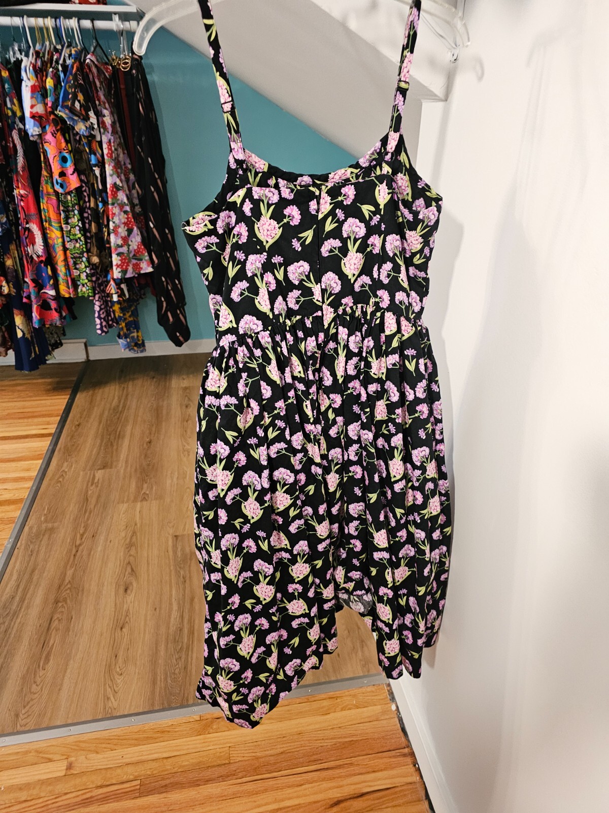 Hearts and Found Grace dress in black and purple floral print GUC size XL