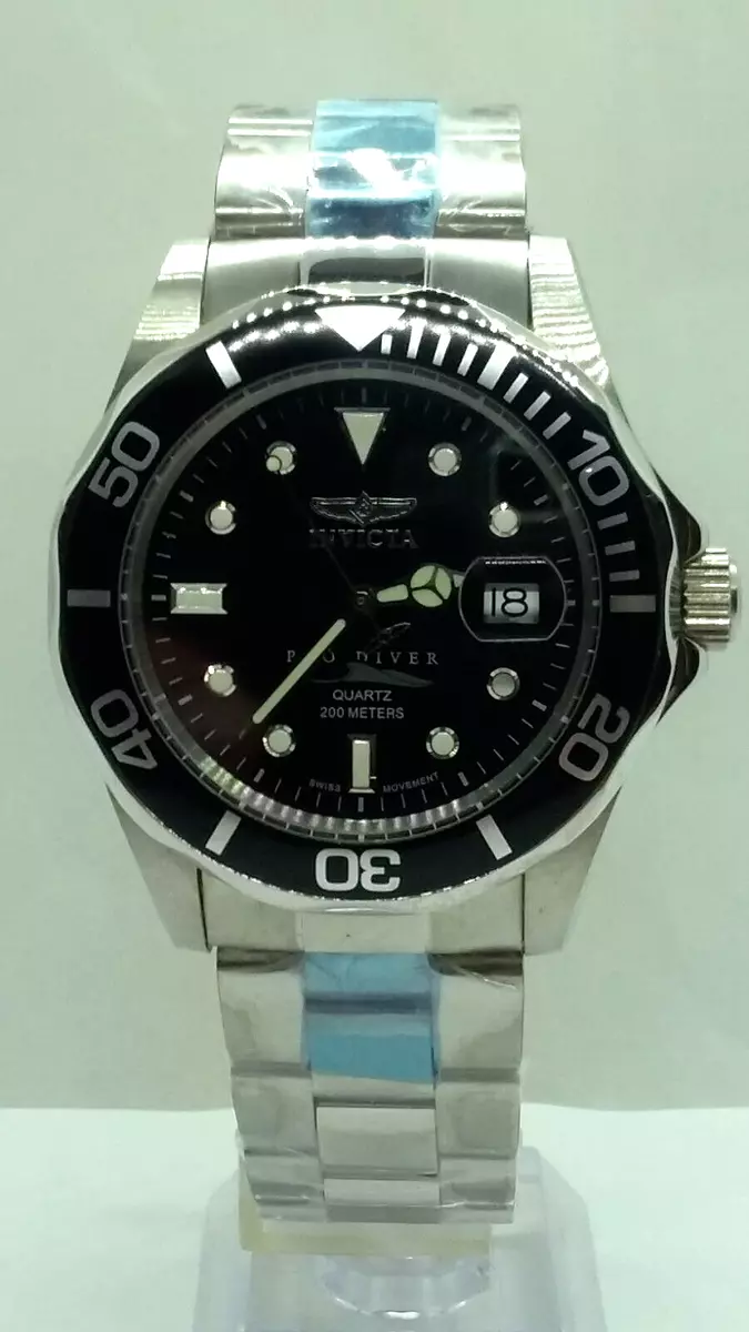 Vntg - Invicta Pro Diver 5017, Swiss Qtz, S/S, Black Dial, 43 mm Rare  Find