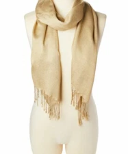 Women Elegant Scarf Gold Solid Fringe Trim Shawl Wrap Soft Long Neck Wrap Stole