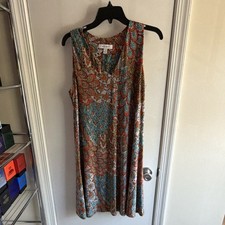Nine West Dress Paisley Multicolor V-Neck Sleeveless Knee Length Size 6 Casual