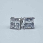Sterling Silver 925 Square Princess Cut CZ Pendant Necklace 17.5" Earrings Set — photo 5