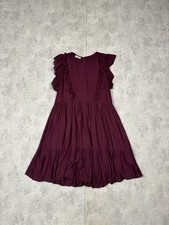 Zadig & Voltaire Burgundy Ruffle Tiered Flowy Viscose Dress Boho Mini Size S