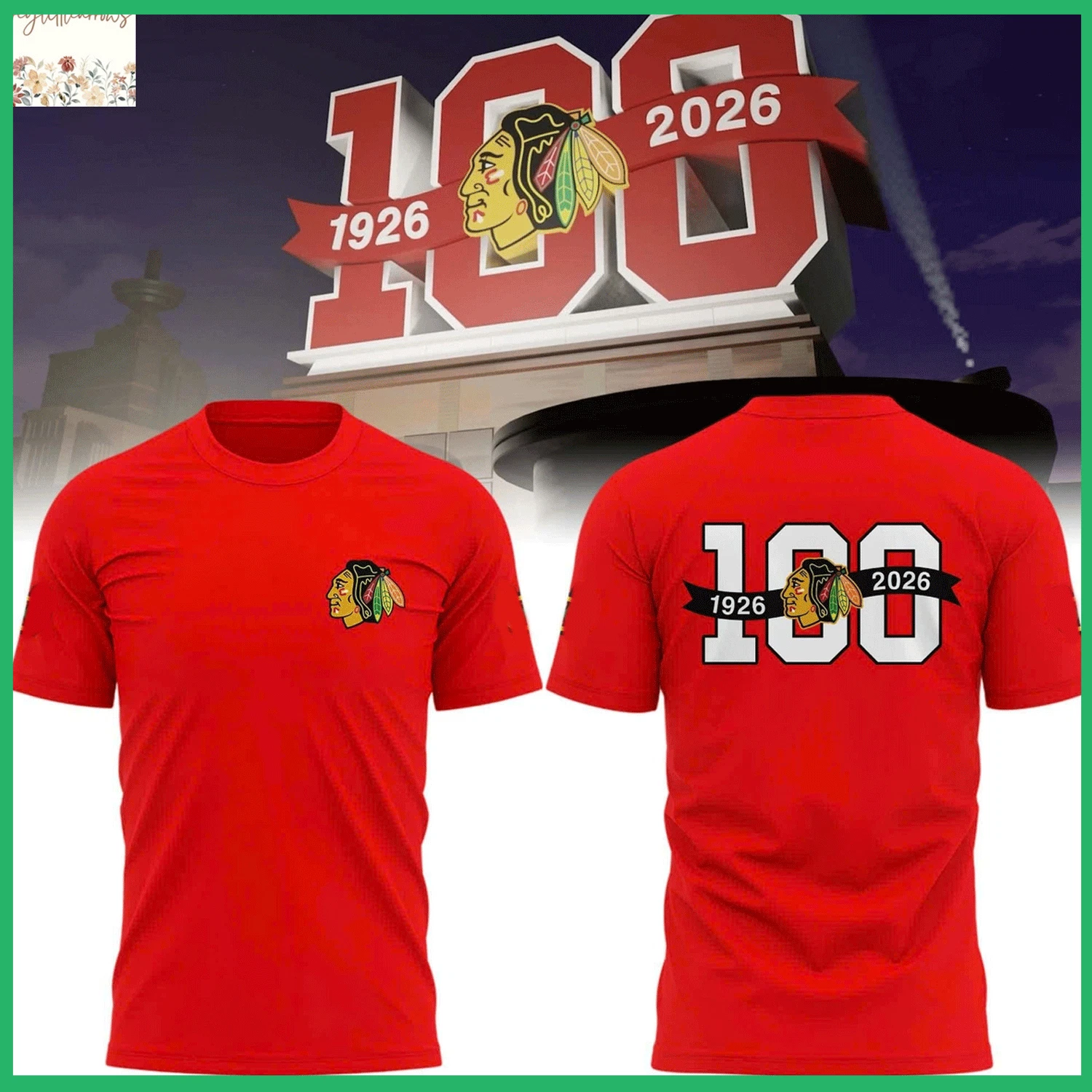 Chicago Blackhawks 100th Anniversary Red T-Shirt 1926-2026