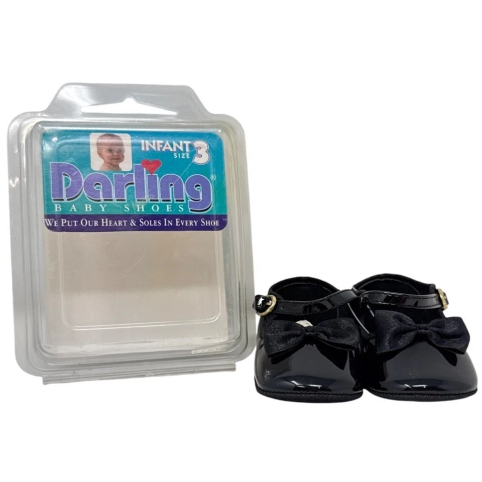 Zapatos de bebé Darling Infant talla 3 negro charol diseño de lazo Foto 2 de 4
