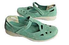 HOTTER Women's Green Leather Comfort Shoes W/Adjustable Strap, US Size 8.5, VGC
