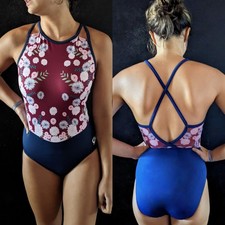 GK Elite Gymnastics Leotard E5095-E Ethereal Embrace Burgundy Floral Size AL