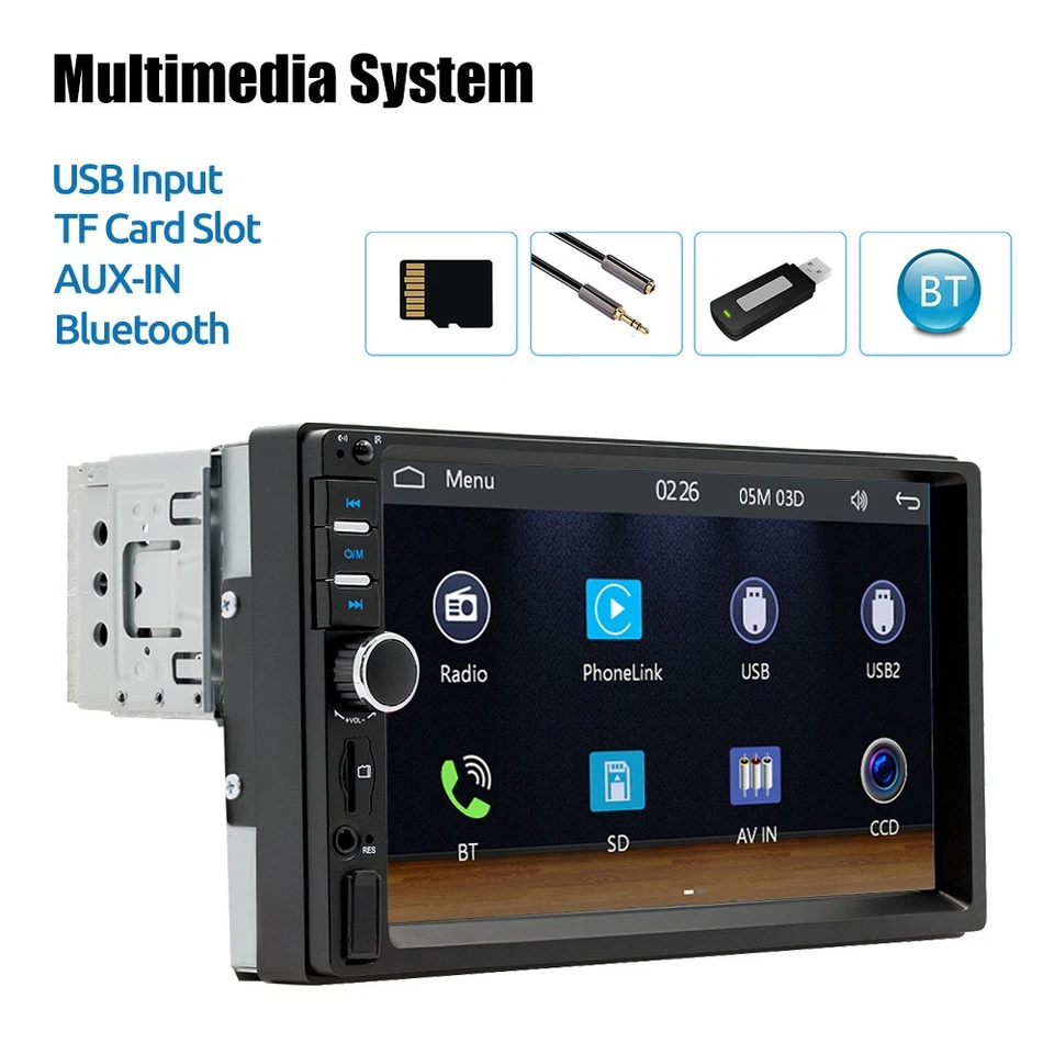 1 Din 7"Car Stereo Radio Touch Screen Apple CarPlay Android Auto BT USB+Camera - Image 4 of 4