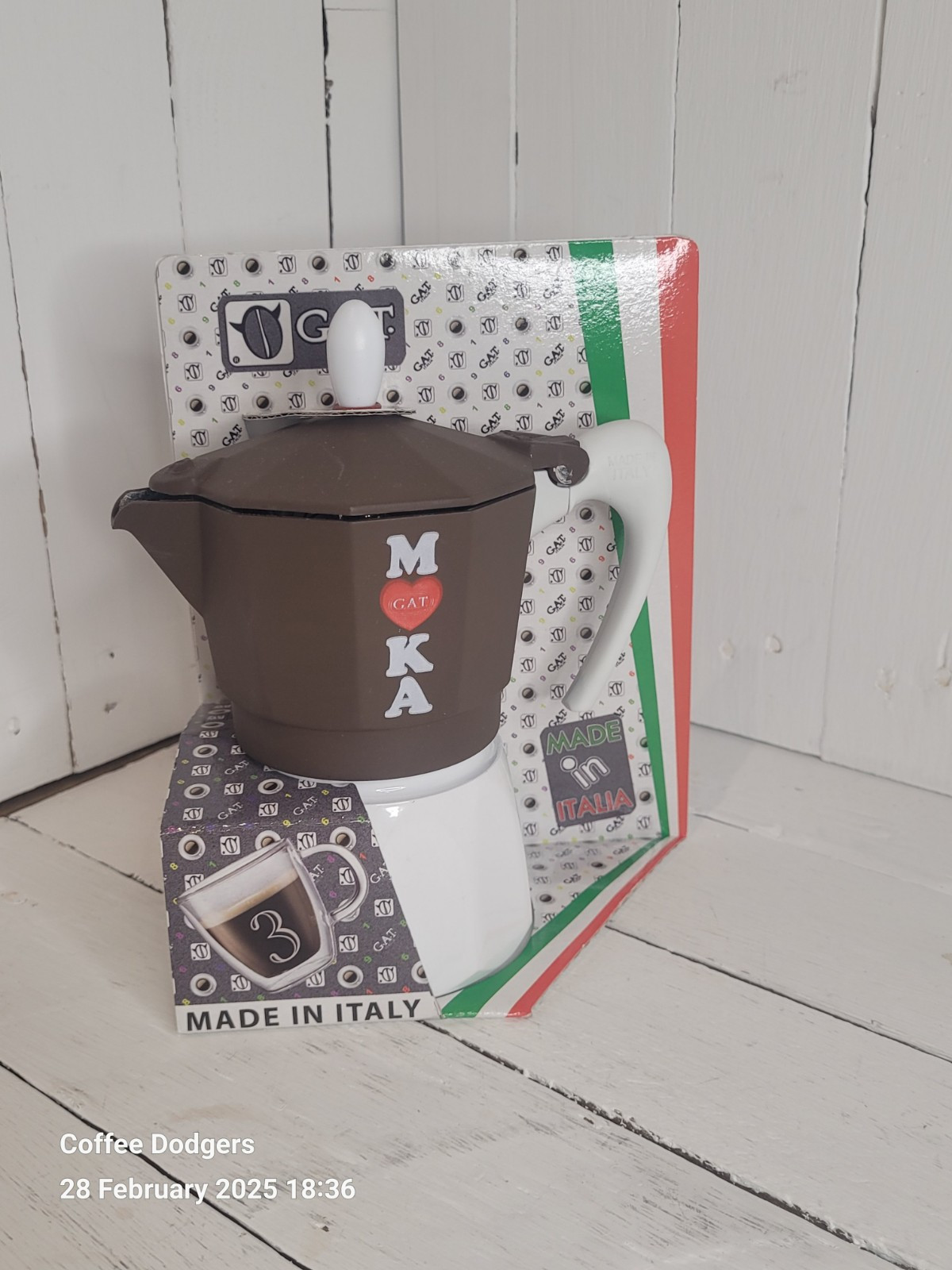 G.A.T. Golosa 3 Cup Moka Pot Espresso Maker Cafetiere GAT White Brown