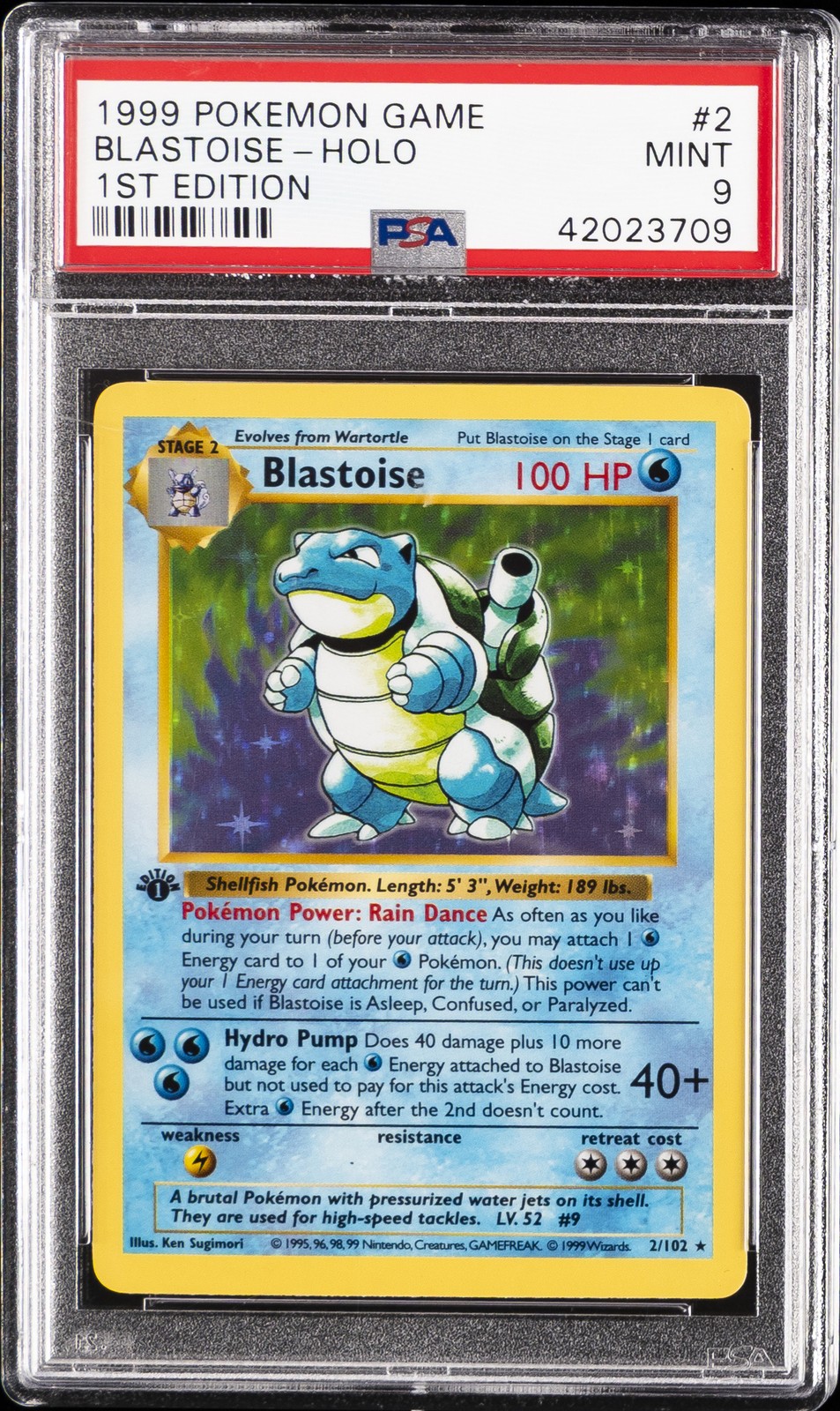 1999 POKEMON BASE SET 1ST EDITION #2 BLASTOISE-HOLO PSA 9