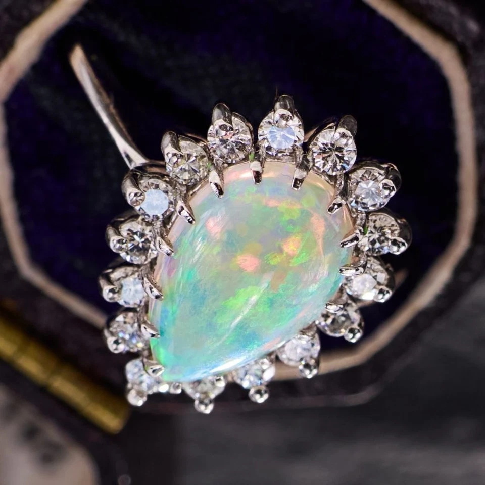 Anello da cocktail con pietre preziose opali naturali da donna e anello in... - Immagine 4 di 4