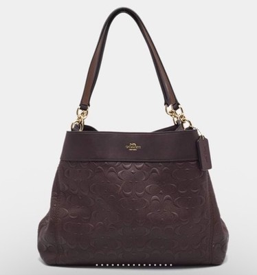 Coach F25954 Lexy Shoulder Dark Purple Plum Shoulder Bag Embossed Signature