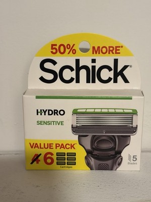 Schick Hydro Sensitive Razor Blade Refills for Men 6 Cartridges BRAND NEW SEALED
