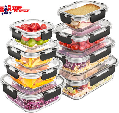 8 Pack Glass Food Storage Containers with Lids, Meal Prep Containers, Airtight B
