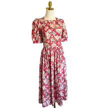 VTG LAURA ASHLEY Floral Tea Dress Midi Cottagecore Victorian Prairie Romantic 8