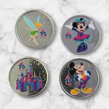 Disneyland 70th Medallions Set 4 Mickey, Minnie, Castle Tinkerbell Disney Coins