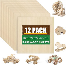12 Pack Basswood Sheets 1/8x12x12 Inch for Crafts,Unfinished Wood for Laser Cutt