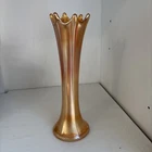 Fenton Carnival Glass Iridescent Marigold Swung Fine Rib Vase Vintage.