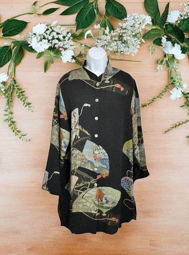 Ensemble Veste Kimono Et Top Citron - Motif Grues, Taille XL Et L - Bon état
