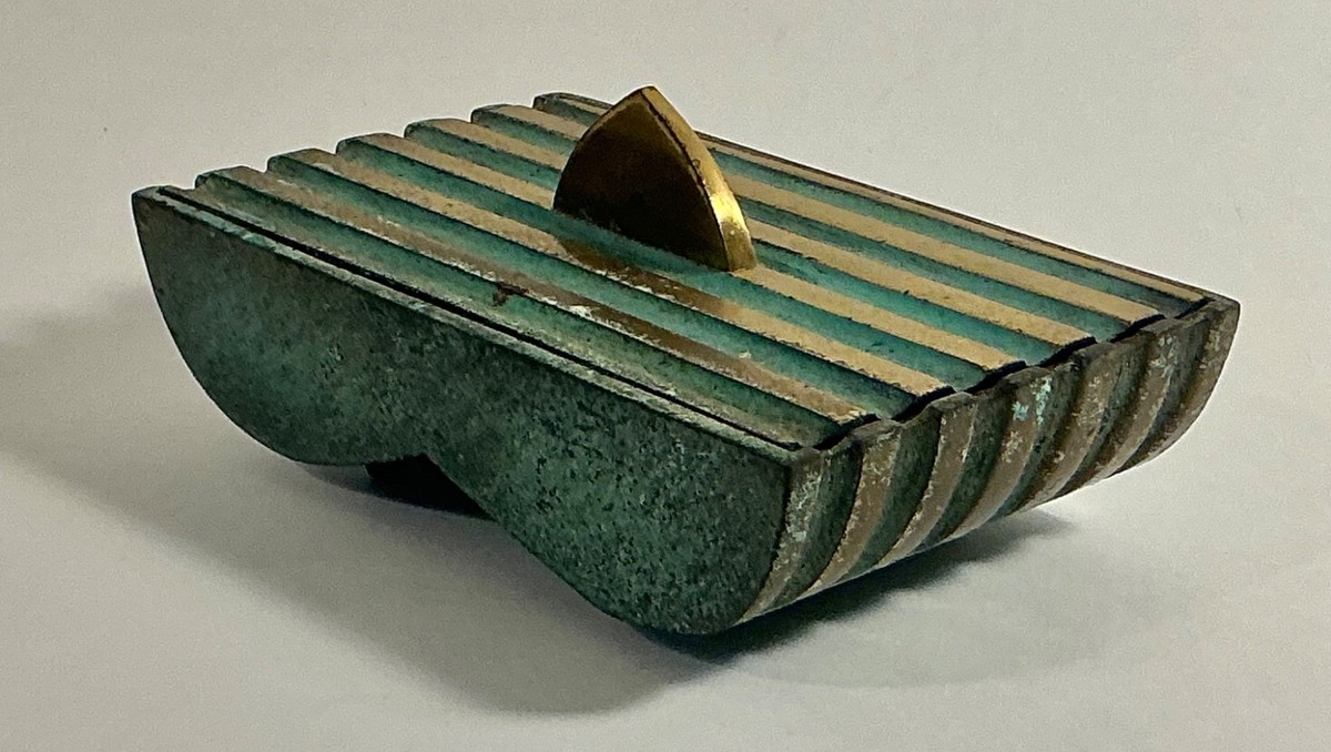 1950s MCM Brutalist Pal-Bell Israel Enameled Solid Bronze Box by