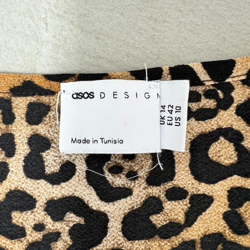 Abito midi ASOS Design stampa leopardata schiena racer. Nero/Marrone. Regno Unito 14. - Foto 2 di 6