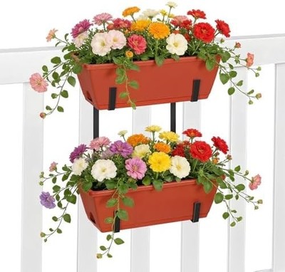 2 Pack Railing Planter Boxes Railing Flower Box with Adjustable Bracket 17 Inch