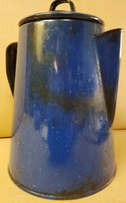 Blue Speckled Enamelware 8 Cup Camping Percolator Coffee Pot With Insert.