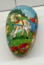 Vintage German Paper Mache Easter Egg XL Candy Container. Lamb, Chick, Gnome.