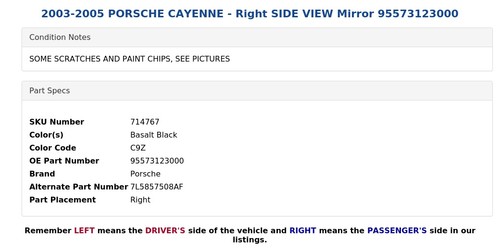 2003-2005 PORSCHE CAYENNE - Right SIDE VIEW Mirror 95573123000 - Bild 6 von 7