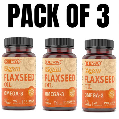 Deva Vegan Premium Flaxseed Oil Supplement   90 Vegan Capsules (Pack of 3)