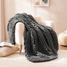 Chunky Knit Blanket Throw Dark Grey Large Soft Fluffy Cable Knit Crochet Thro...