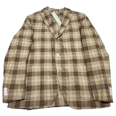 Boglioli Dover Sport Coat Brown Beige Check Silk Wool Italy 48 NWT