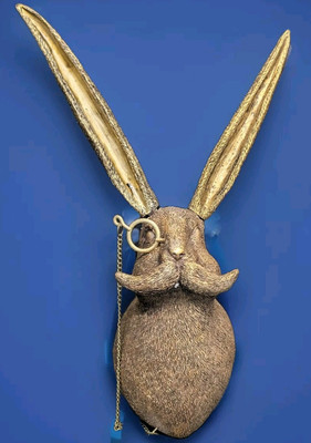 Stylish Resin/PVC Statue Bronzed Rabbit Bunny With Mustache Wearing Monocle. 