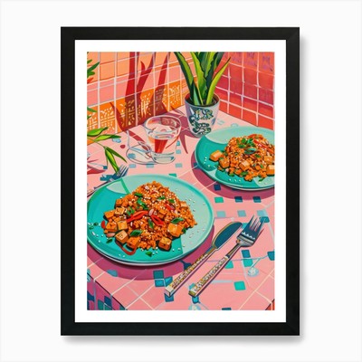 Rosa Frühstück Essen gerahmtes Tofu Wandbild Poster Leinwanddruck Bild