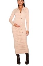 Maternity Size L Stone Knitted Asymmetric Buttons Ruched Bump Midi Dress